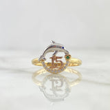 Anillo Quinces Delfin 2.55gr / T8 1/4 / Circones Blancos Azul Y Verde Tres Oros