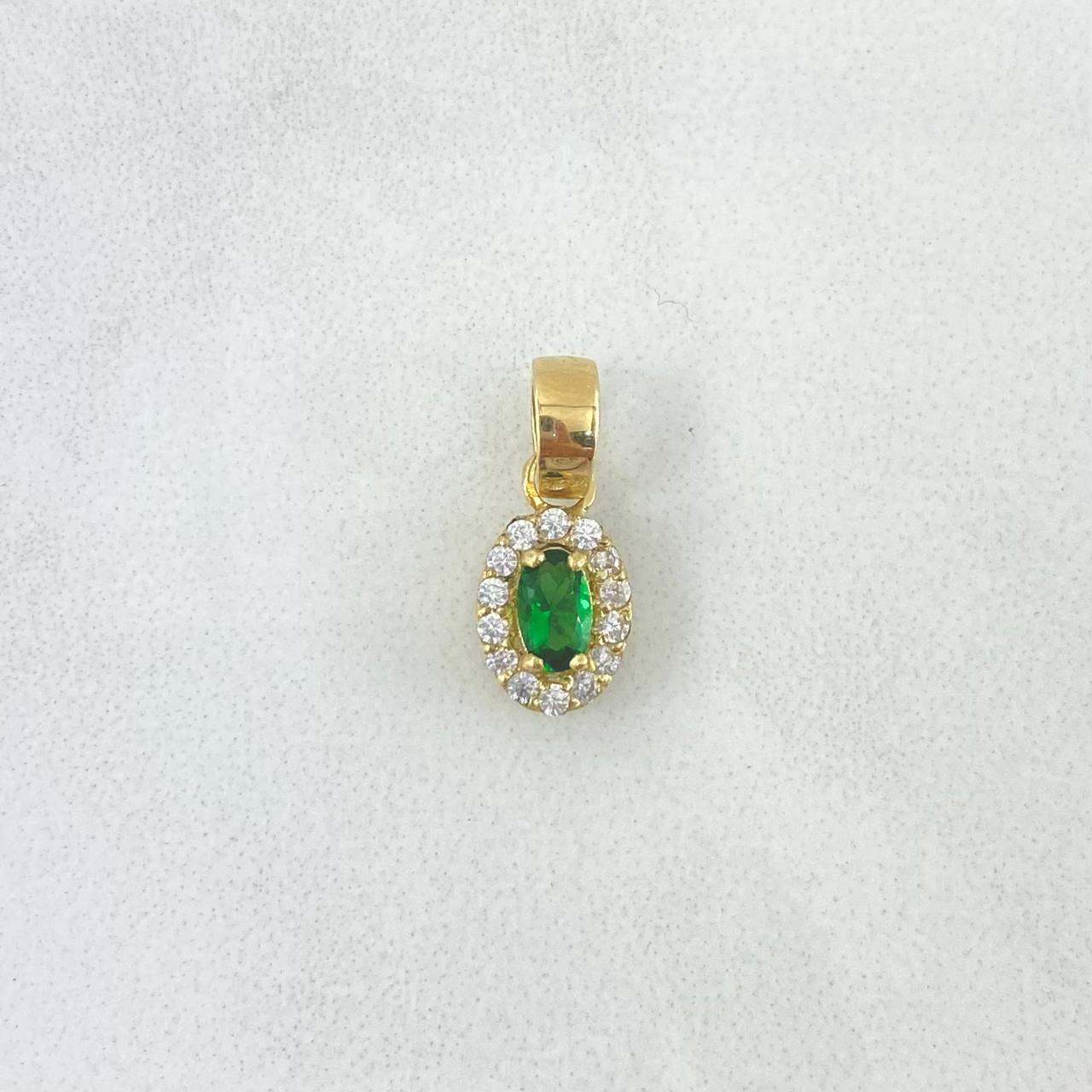 Dije Halo Tupido 1.35gr / 1.5cm / Ovalado Circones Blancos Y Verde Oro Amarillo