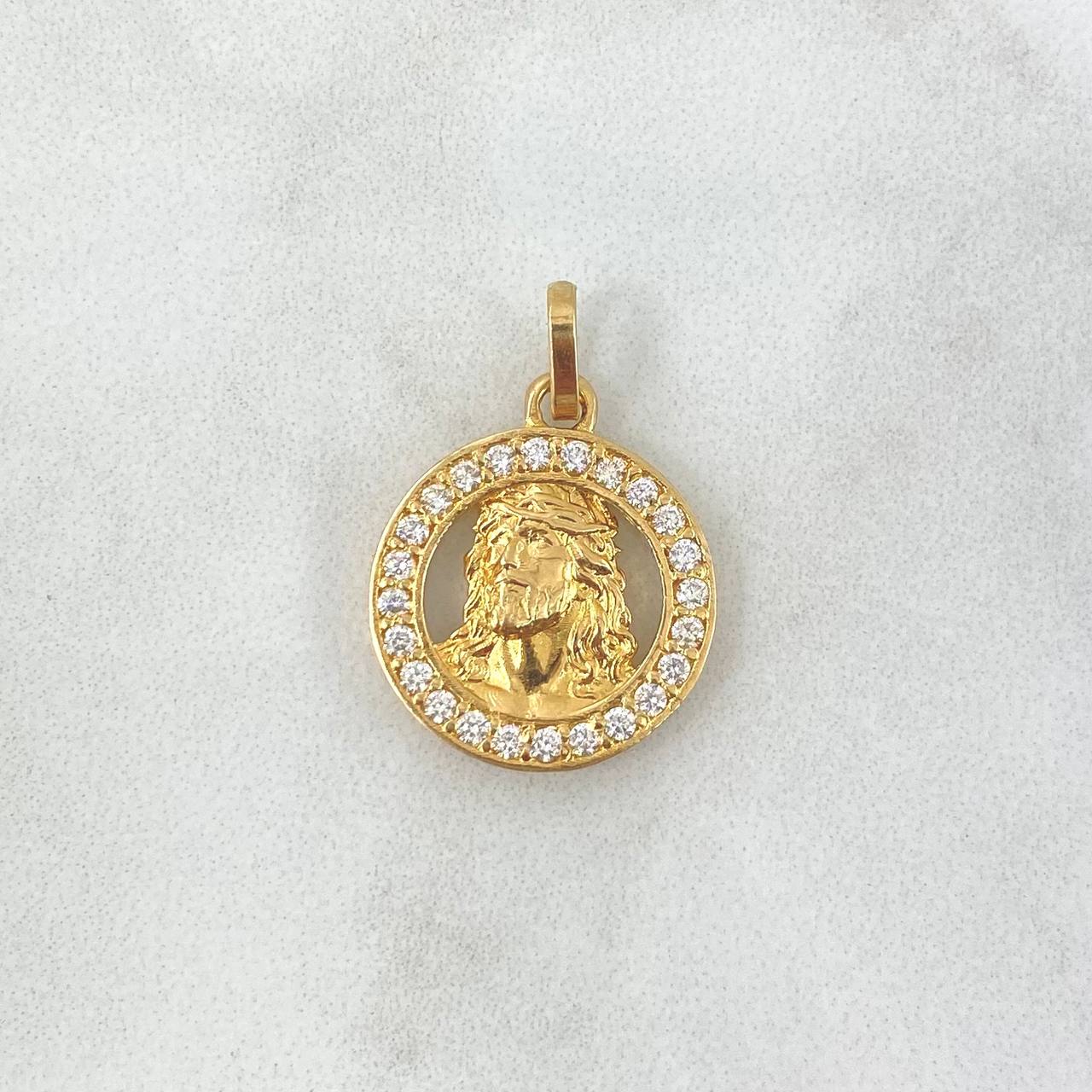 Dije Rostro Jesús 2.5gr / 2.3cm / Circular Circones Blancos Oro Amarillo