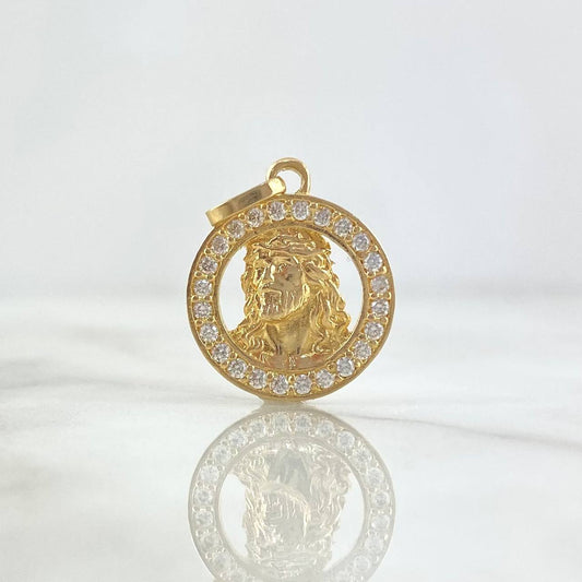 Dije Rostro Jesús 2.6gr / 2.3cm / Circular Circones Blancos Oro Amarillo