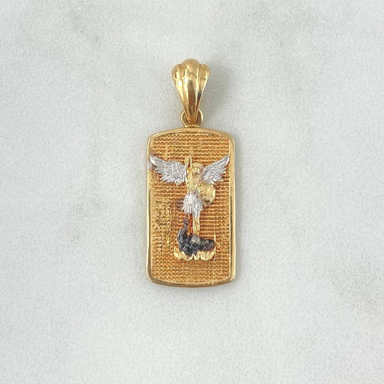 Dije Placa San Miguel Arcángel 5.05gr / 3.4cm / Dos Oros Amarillo Blanco