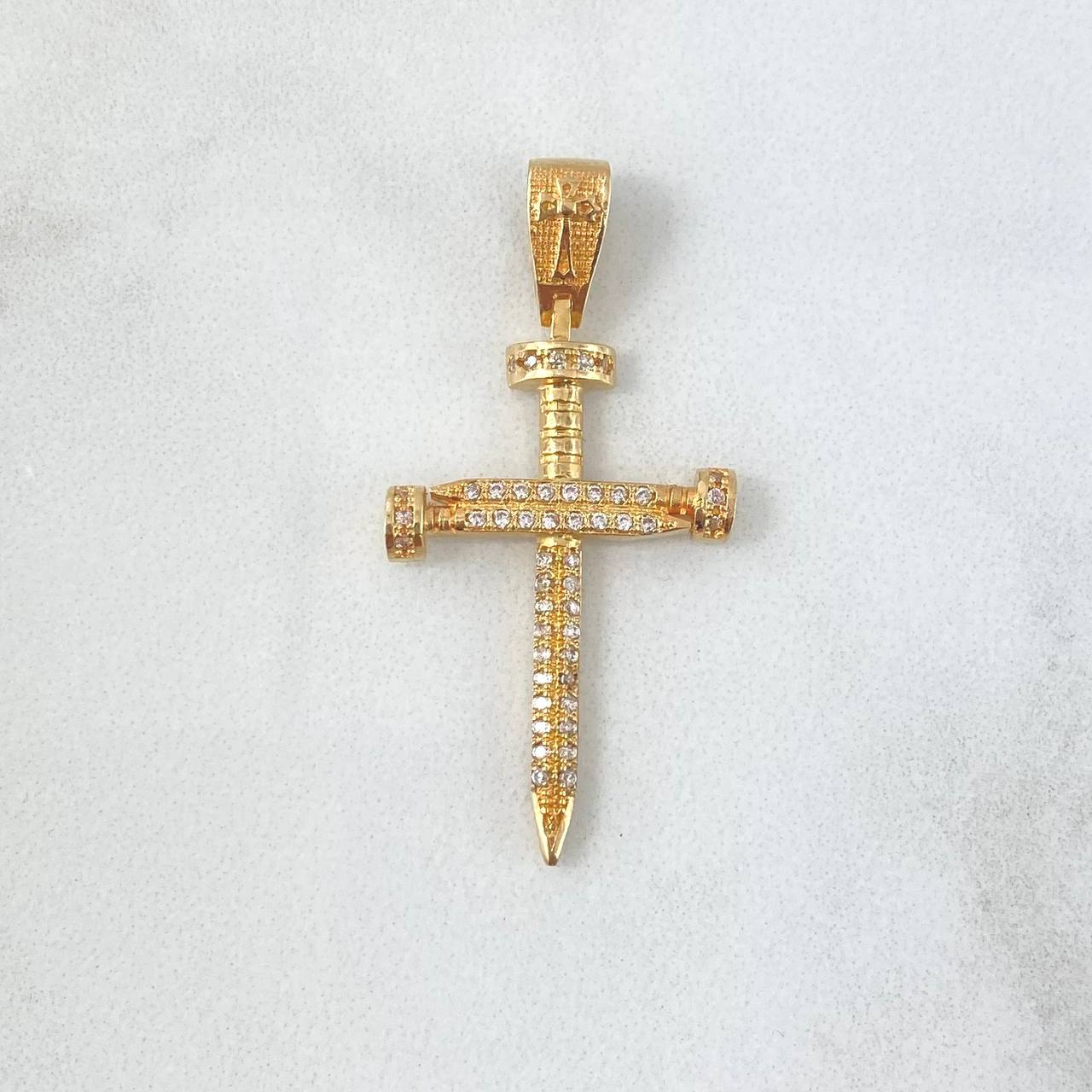 Dije Cruz Clavos 3.4gr / 3.9cm / Circones Blancos Oro Amarillo