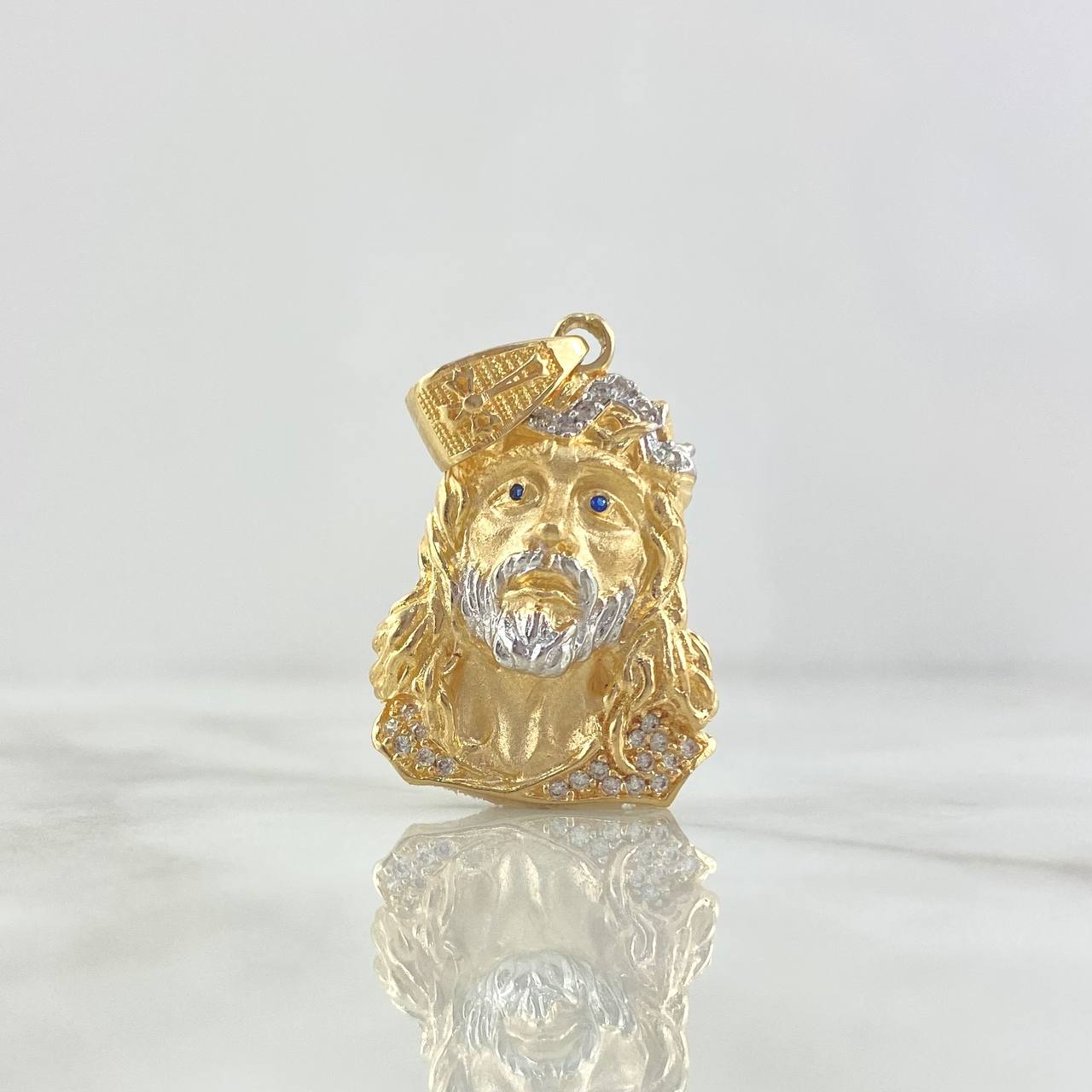 Dije Rostro Jesús 11.1gr / 4cm / Circones Blancos Ojos Azules Dos Oros Amarillo Blanco