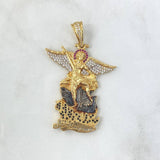 Dije San Miguel Arcángel 14.05gr / 5.5cm / Circones Blancos Negros Y Fucsias Oro Amarillo