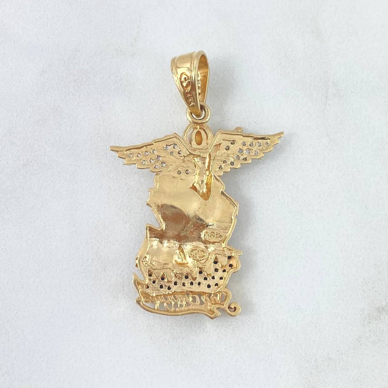 Dije San Miguel Arcángel 7gr / 4cm / Circones Blancos Y Negros Oro Amarillo