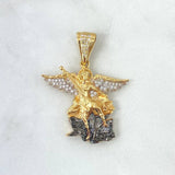 Dije San Miguel Arcángel 9gr / 3.9cm / Circones Blancos Oro Amarillo