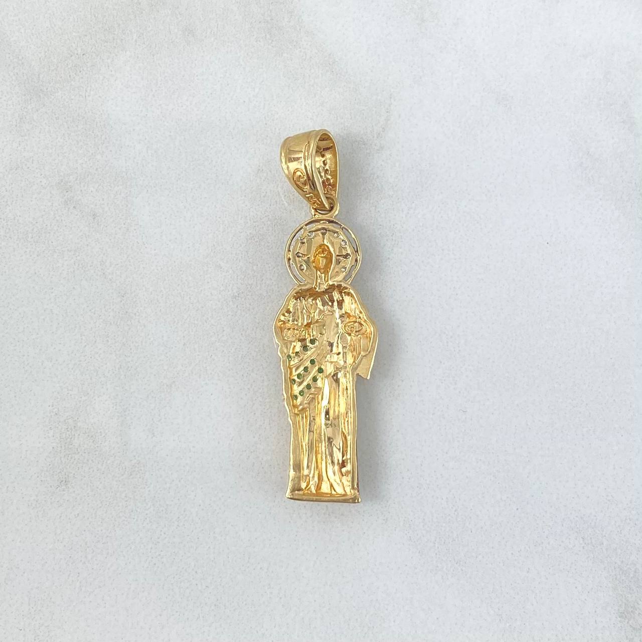 Dije San Judas Tadeo 4gr / 4.1cm / Circones Blancos Y Verdes Dos Oros Amarillo Blanco