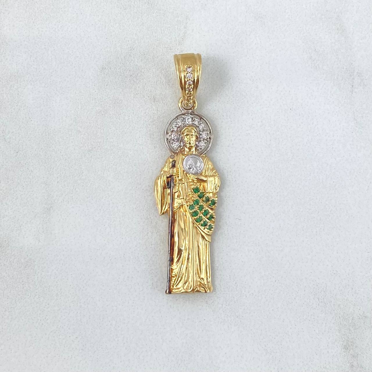 Dije San Judas Tadeo 4gr / 4.1cm / Circones Blancos Y Verdes Dos Oros Amarillo Blanco
