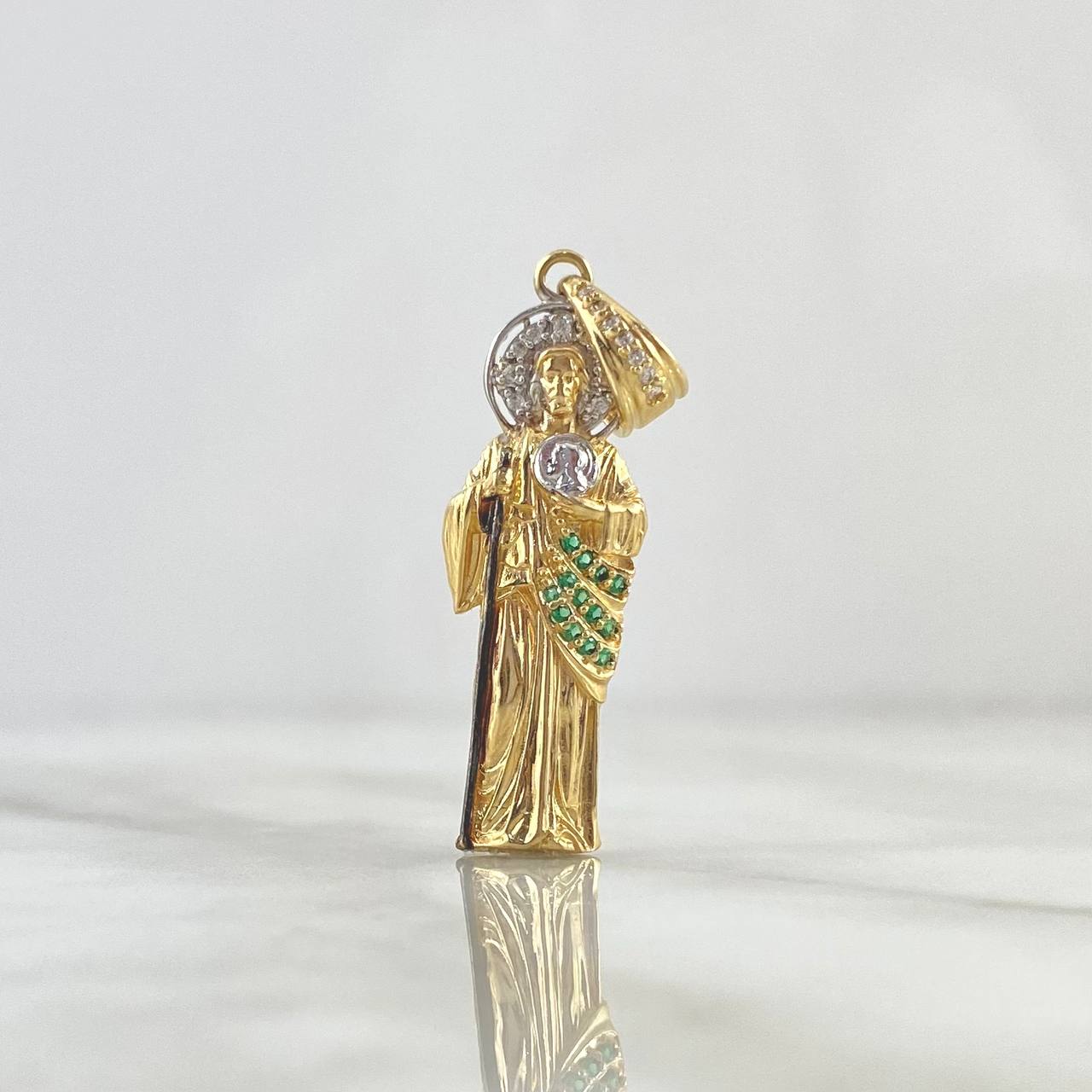 Dije San Judas Tadeo 4gr / 4.1cm / Circones Blancos Y Verdes Dos Oros Amarillo Blanco