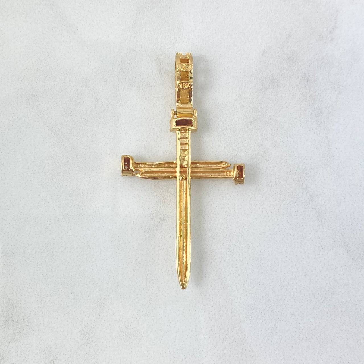 Dije Cruz Clavo 3.85gr / 4.6cm / Circones Blancos Oro Amarillo ©