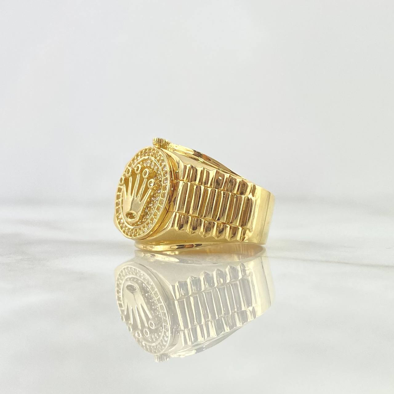 Anillo Sello Corona RX 4.95gr / T10 / Circones Blancos Oro Amarillo 18K ©