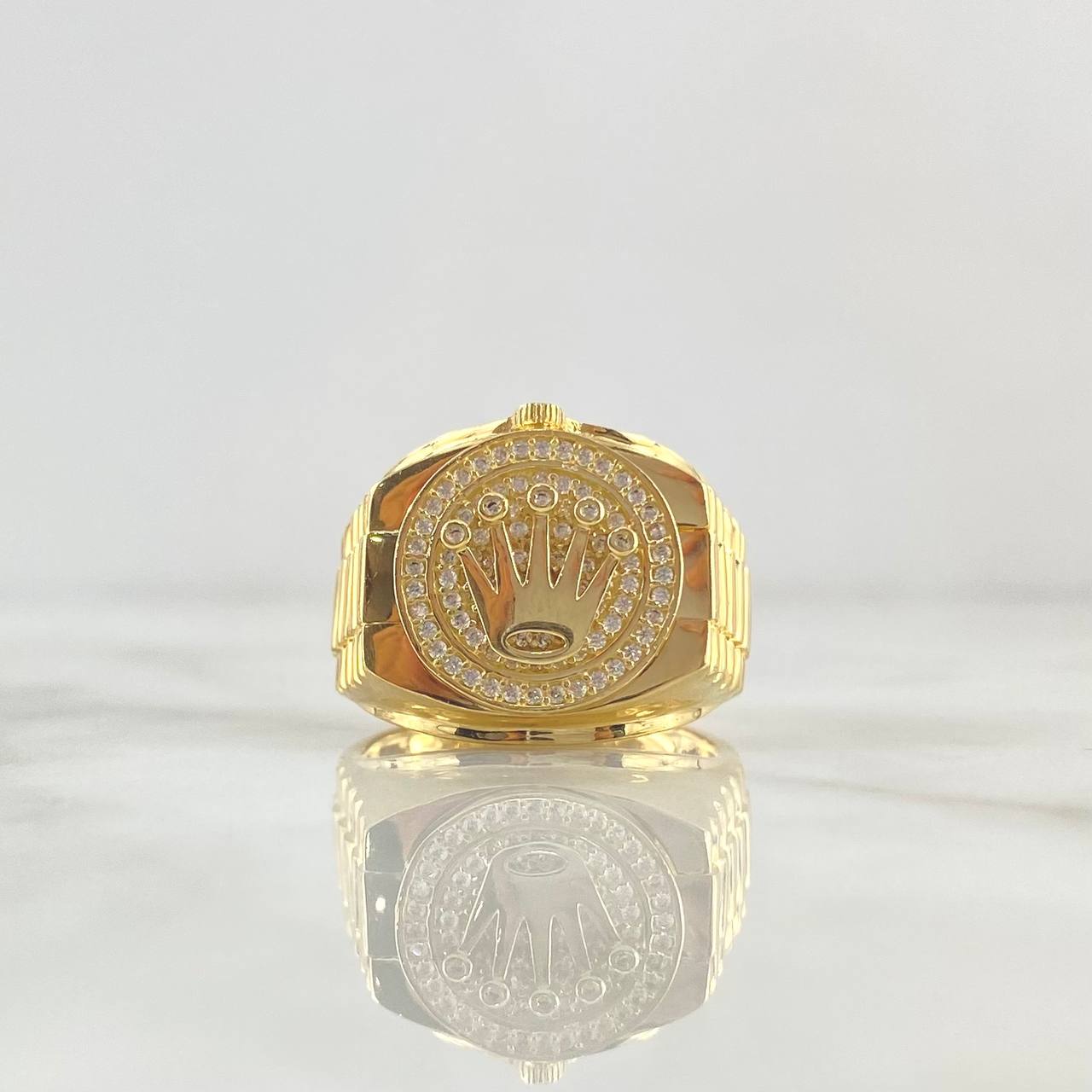 Anillo Sello Corona RX 4.95gr / T10 / Circones Blancos Oro Amarillo 18K ©