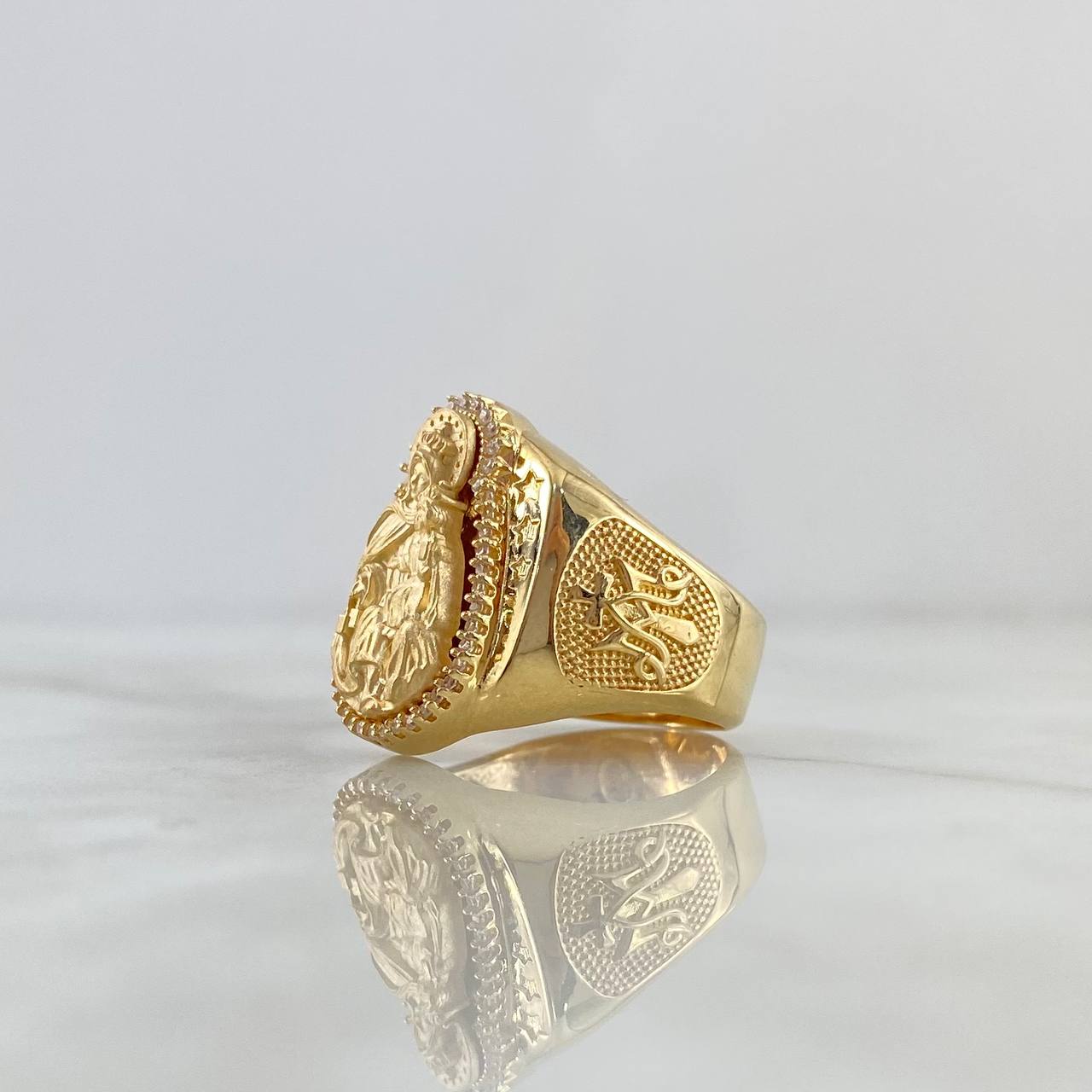 Anillo Virgen Del Carmen 14.65gr / T9 1/4 / Circones Blancos Oro Amarillo ©