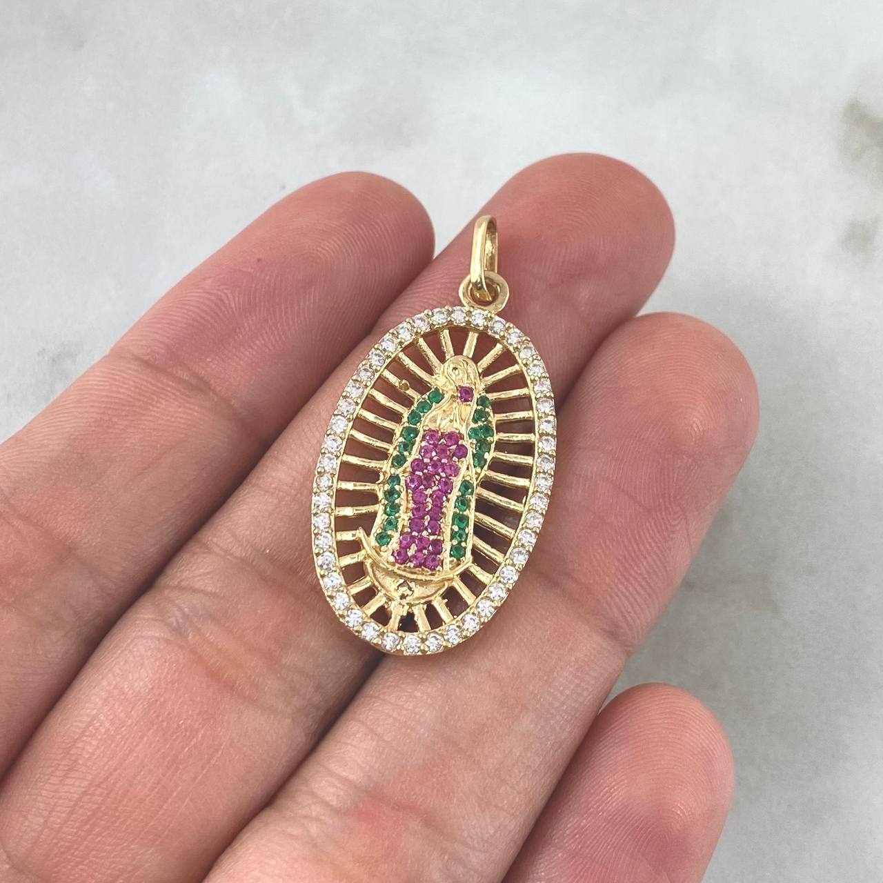 Dije Virgen Guadalupe 4.5gr / 3.5cm / Circones Blancos - Verdes - Fucsias Oro Amarillo