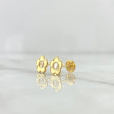Topos Flor Bordeada 0.7gr / 7.5mm Circon Blanco Oro Amarillo 18K *