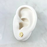 Topos Flor Bordeada 0.7gr / 7.5mm Circon Blanco Oro Amarillo 18K *