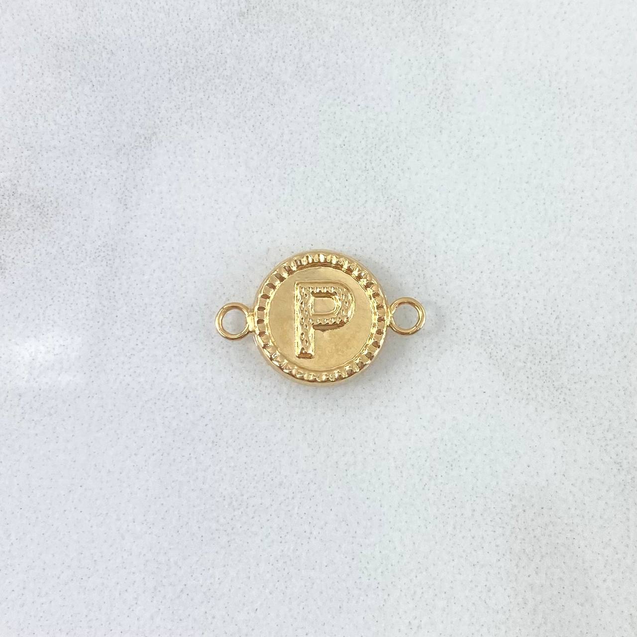 Herraje Letra P Mate 0.6gr / 1.7cm / Circulo Bordeado  Oro Amarillo 18K *