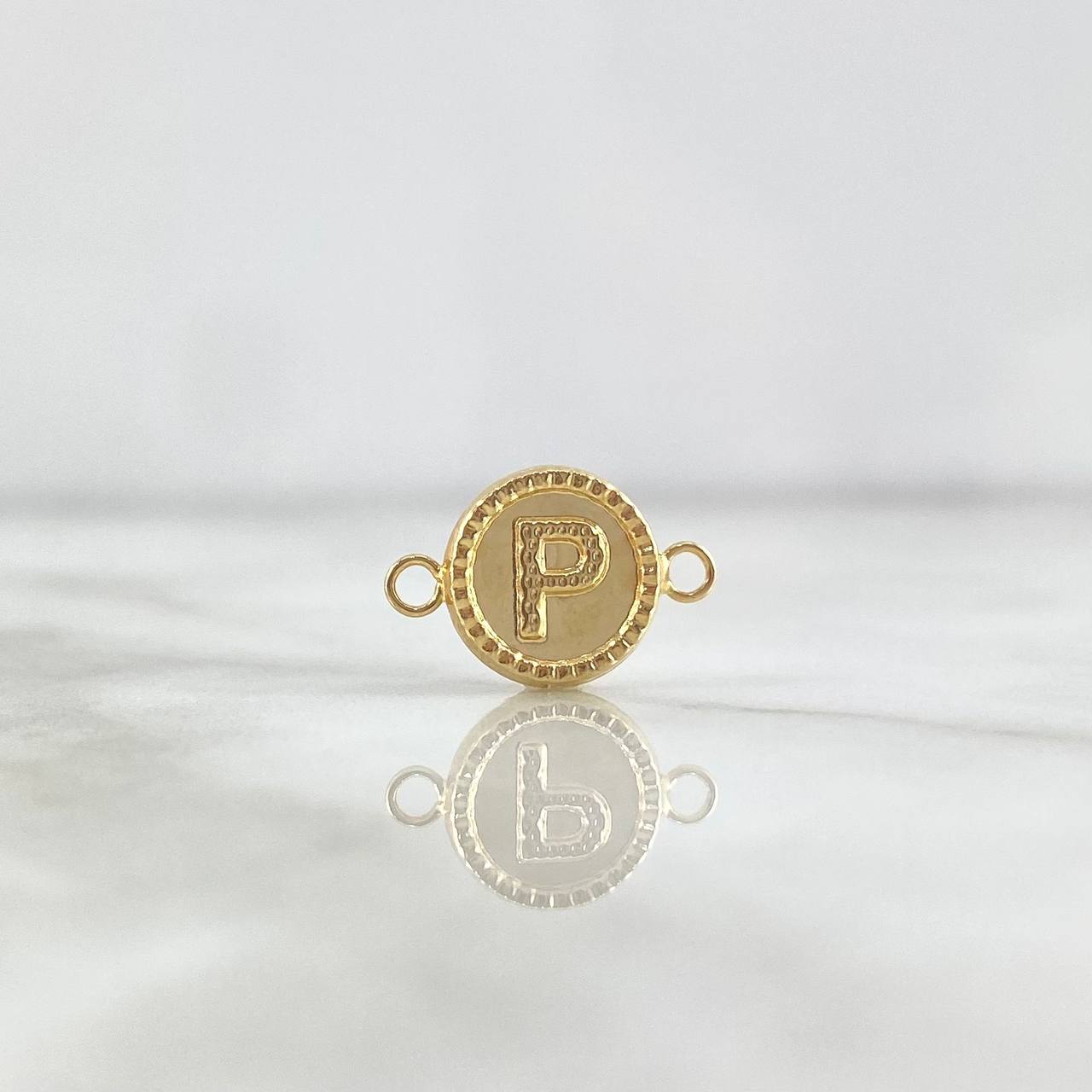 Herraje Letra P 0.5gr / 1.6cm / Circular Bordeado Oro Amarillo ©