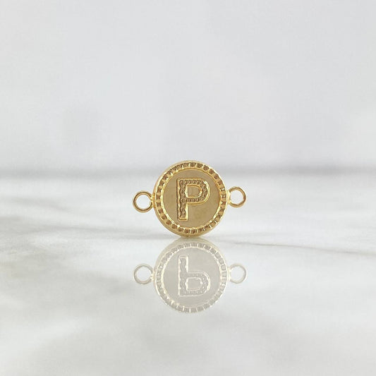 Herraje Letra P 0.5gr / 1.6cm / Circular Bordeado Oro Amarillo ©