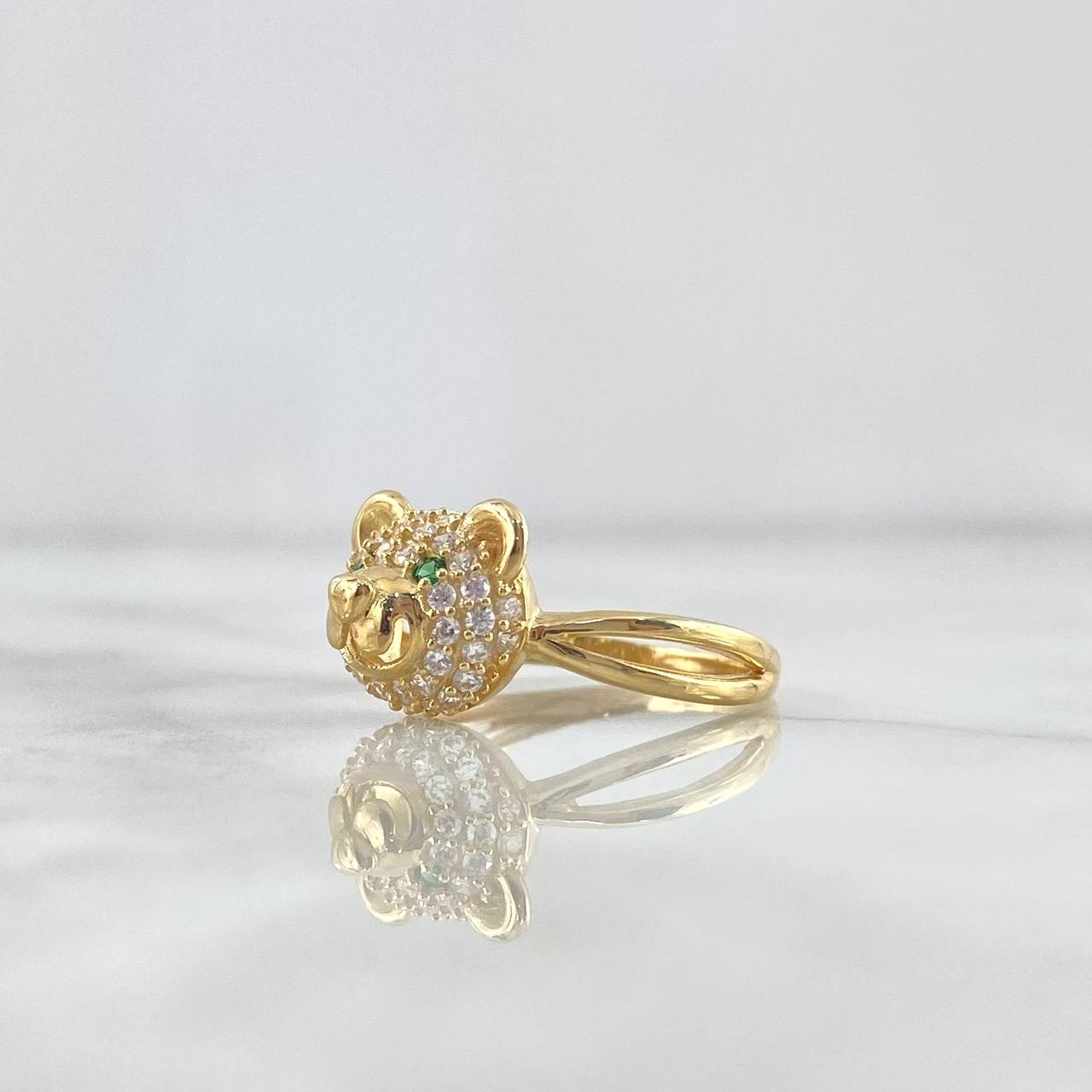 Anillo Rostro Oso Aro Infinito 3.25gr / T7 3/4 / Circones Blancos - Verdes Oro Amarillo