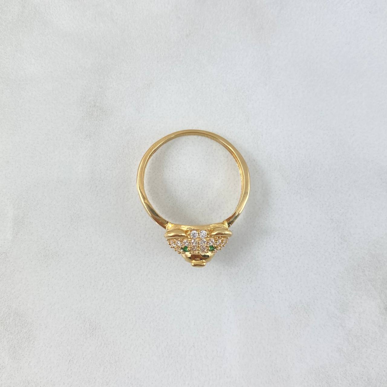 Anillo Rostro Oso Aro Infinito 3.25gr / T7 3/4 / Circones Blancos - Verdes Oro Amarillo