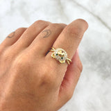 Anillo Rostro Oso Aro Infinito 3.25gr / T7 3/4 / Circones Blancos - Verdes Oro Amarillo