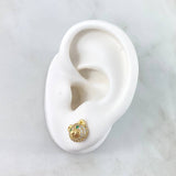 Topos Rostro Oso Circones Blancos - Verdes 3.45gr / 8mm Broche Mariposa Oro Amarillo 18K *