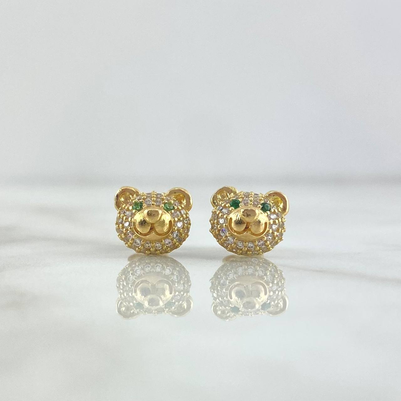 Topos Rostro Oso Circones Blancos - Verdes 3.45gr / 8mm Broche Mariposa Oro Amarillo 18K *