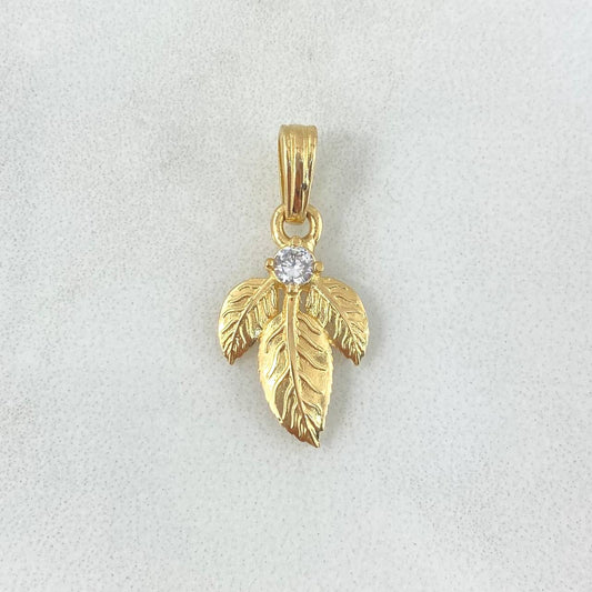 Dije Hoja Triple 1.9gr / 2.4cm / Circon Blanco Oro Amarillo