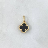 Dije Trebol VCyA 1.35gr / 1.7cm / Onix Negro Punteado Oro Amarillo Nac.Esp. 18K *