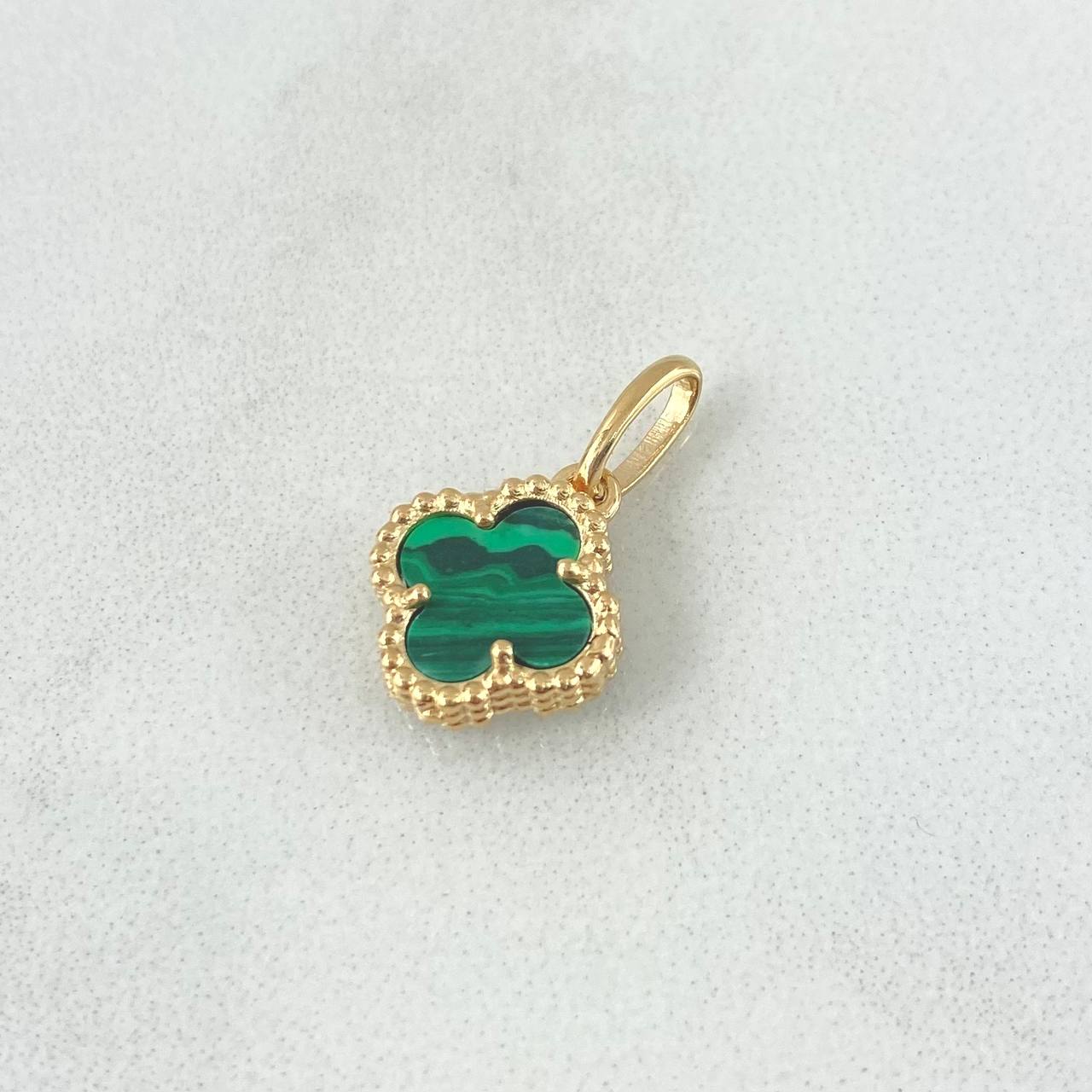 Dije Treból VCyA 1.4gr / 1.9cm / Malaquita Verde Punteado Oro Amarillo Nac.Esp. 18K