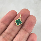 Dije Treból VCyA 1.5gr / 1.9cm / Malaquita Verde Punteado Oro Amarillo Nac.Esp. 18K