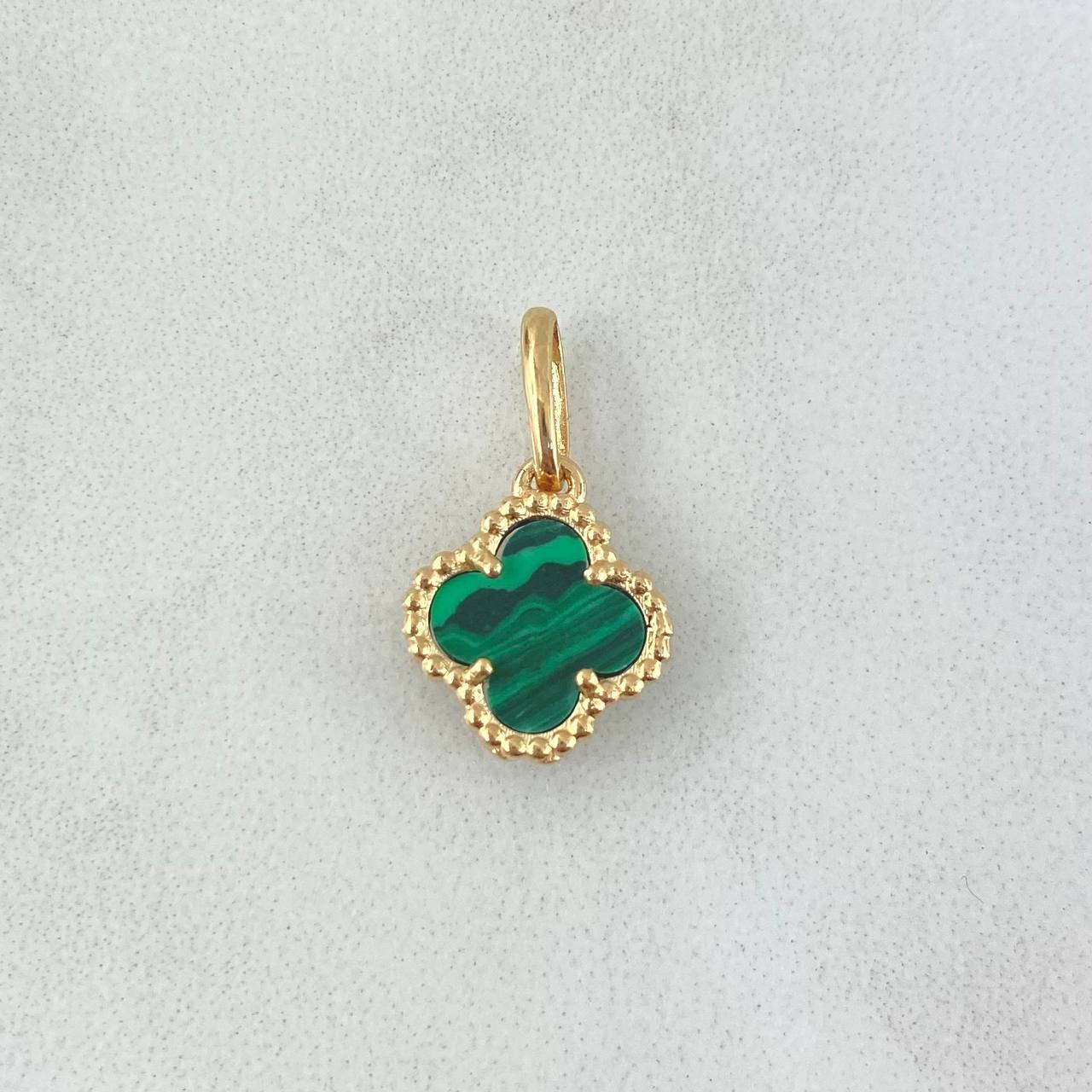 Dije Treból VCyA 1.4gr / 1.9cm / Malaquita Verde Punteado Oro Amarillo Nac.Esp. 18K