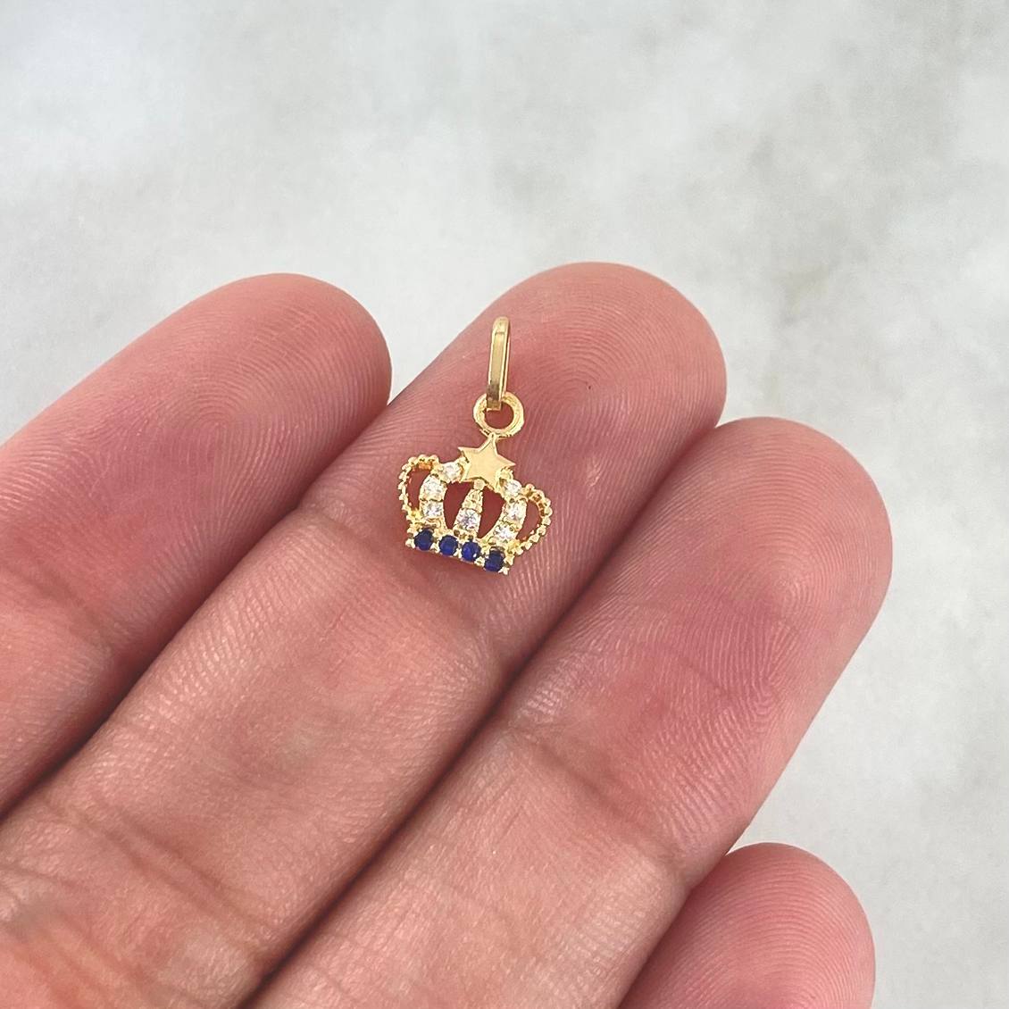 Dije Corona Realeza Estrella 0.45gr / 1.4cm / Circones Blancos - Azules Oro Amarillo