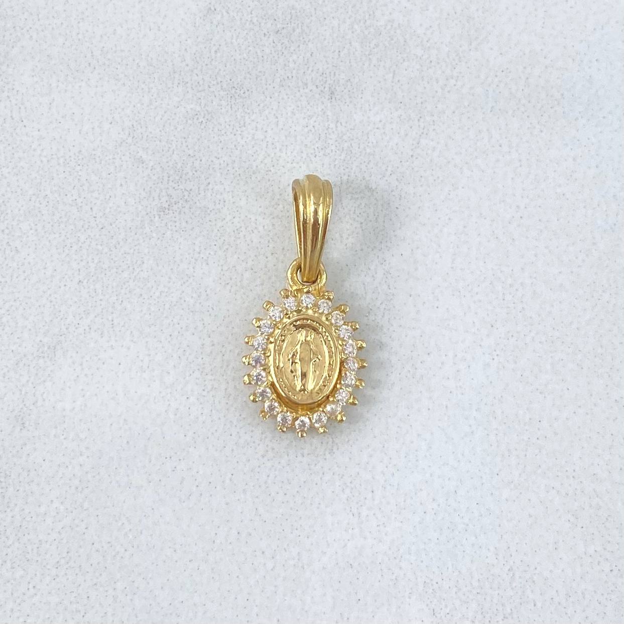Dije Virgen Milagrosa 0.85gr / 1.8cm / Circones Blancos Oro Amarillo