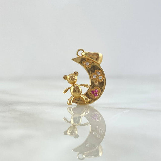 Dije Oso Luna 1.6gr / 2cm / Circones Blancos - Fucsias Oro Amarillo