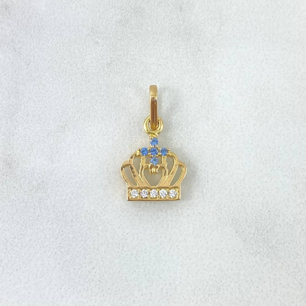 Dije Corona Emperatriz 1.15gr / 1.8cm / Circones Blancos - Celestes Oro Amarillo