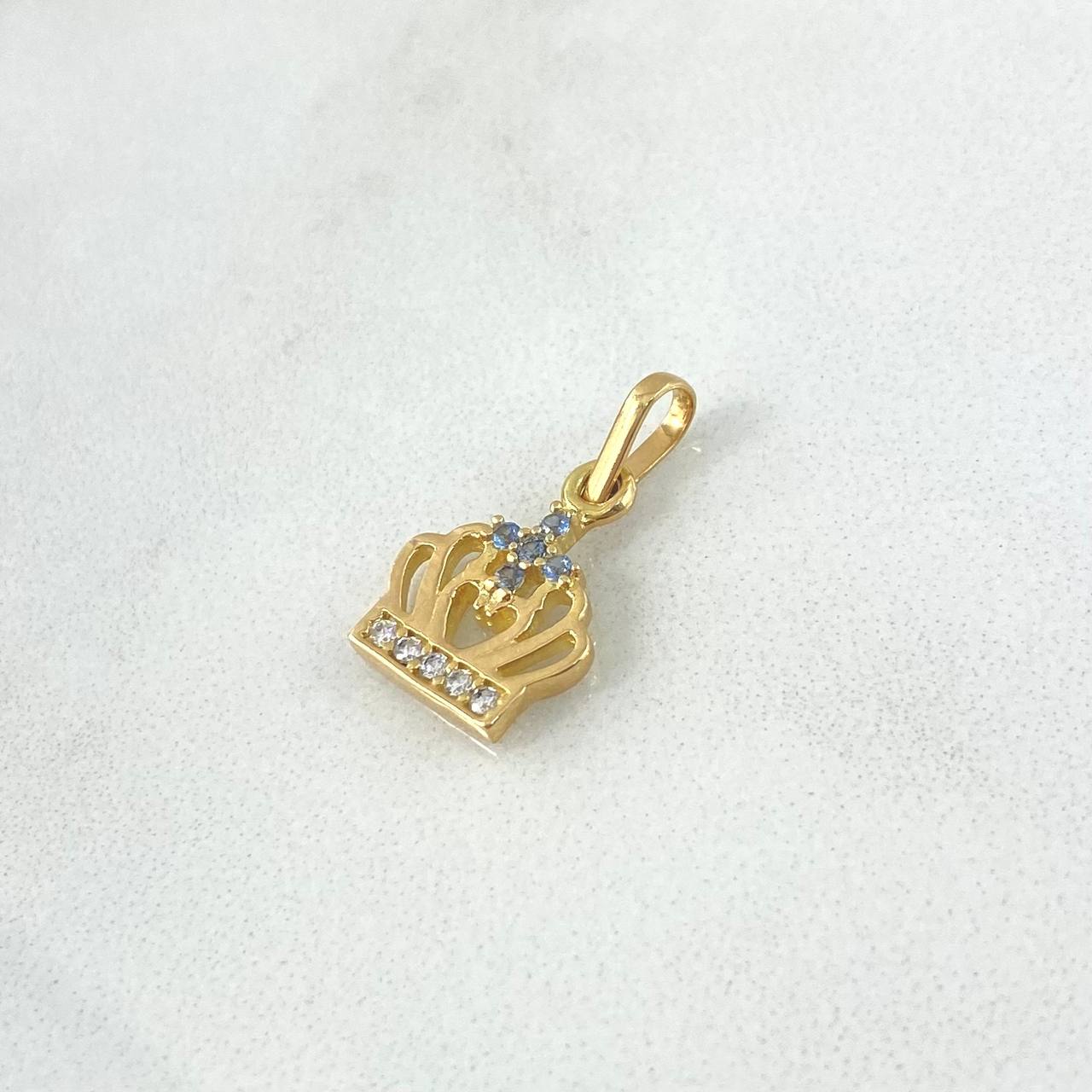 Dije Corona Emperatriz 1.15gr / 1.8cm / Circones Blancos - Celestes Oro Amarillo