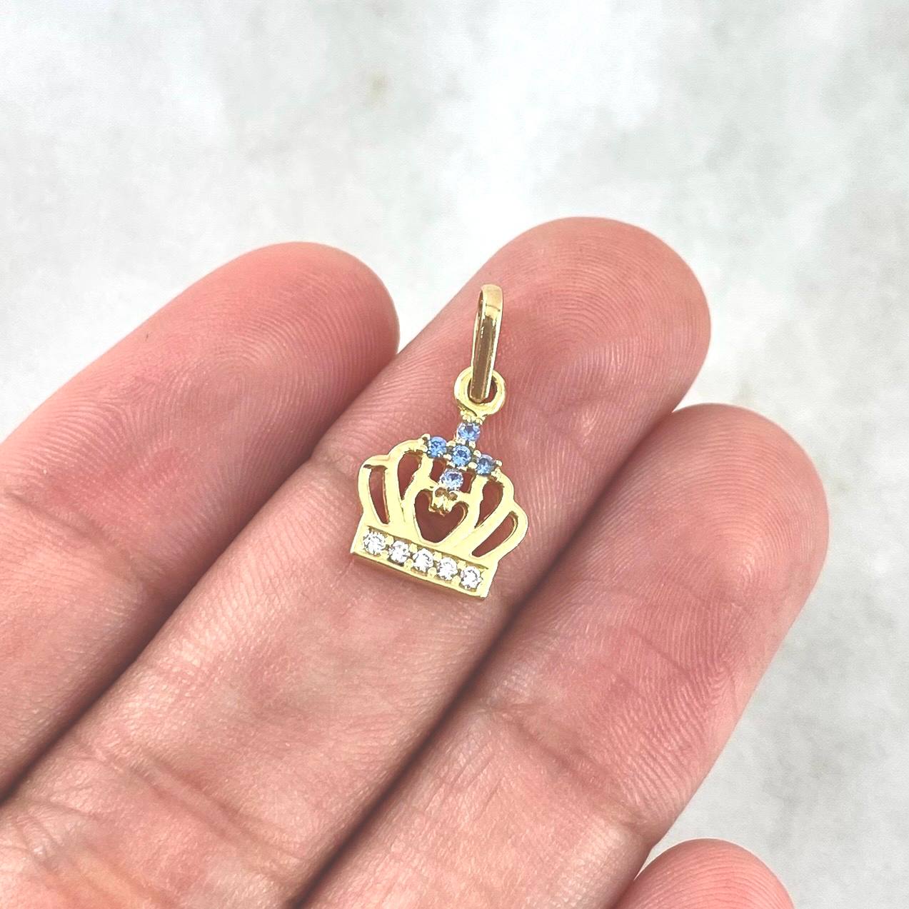 Dije Corona Emperatriz 1.15gr / 1.8cm / Circones Blancos - Celestes Oro Amarillo