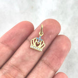 Dije Corona Emperatriz 1.15gr / 1.8cm / Circones Blancos - Celestes Oro Amarillo