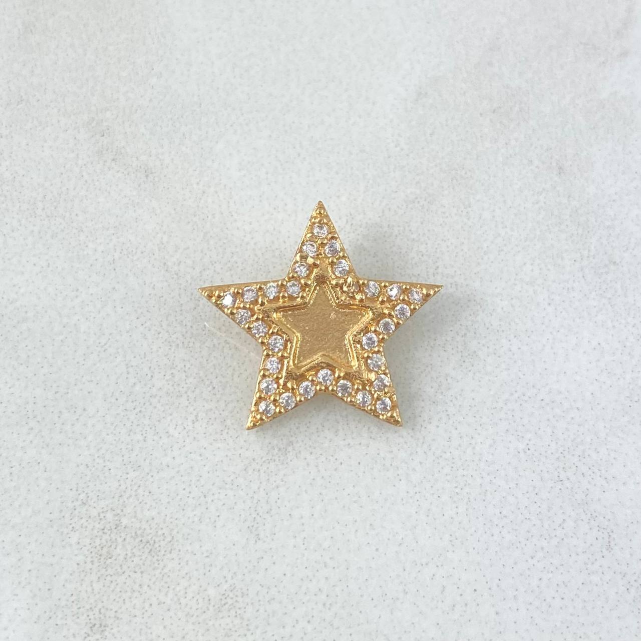 Dije Estrella Mitad Mate 1.15gr / 1.4cm / Circones Blancos Oro Amarillo