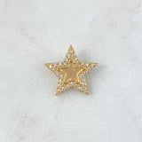 Dije Estrella Mitad Mate 1.15gr / 1.4cm / Circones Blancos Oro Amarillo