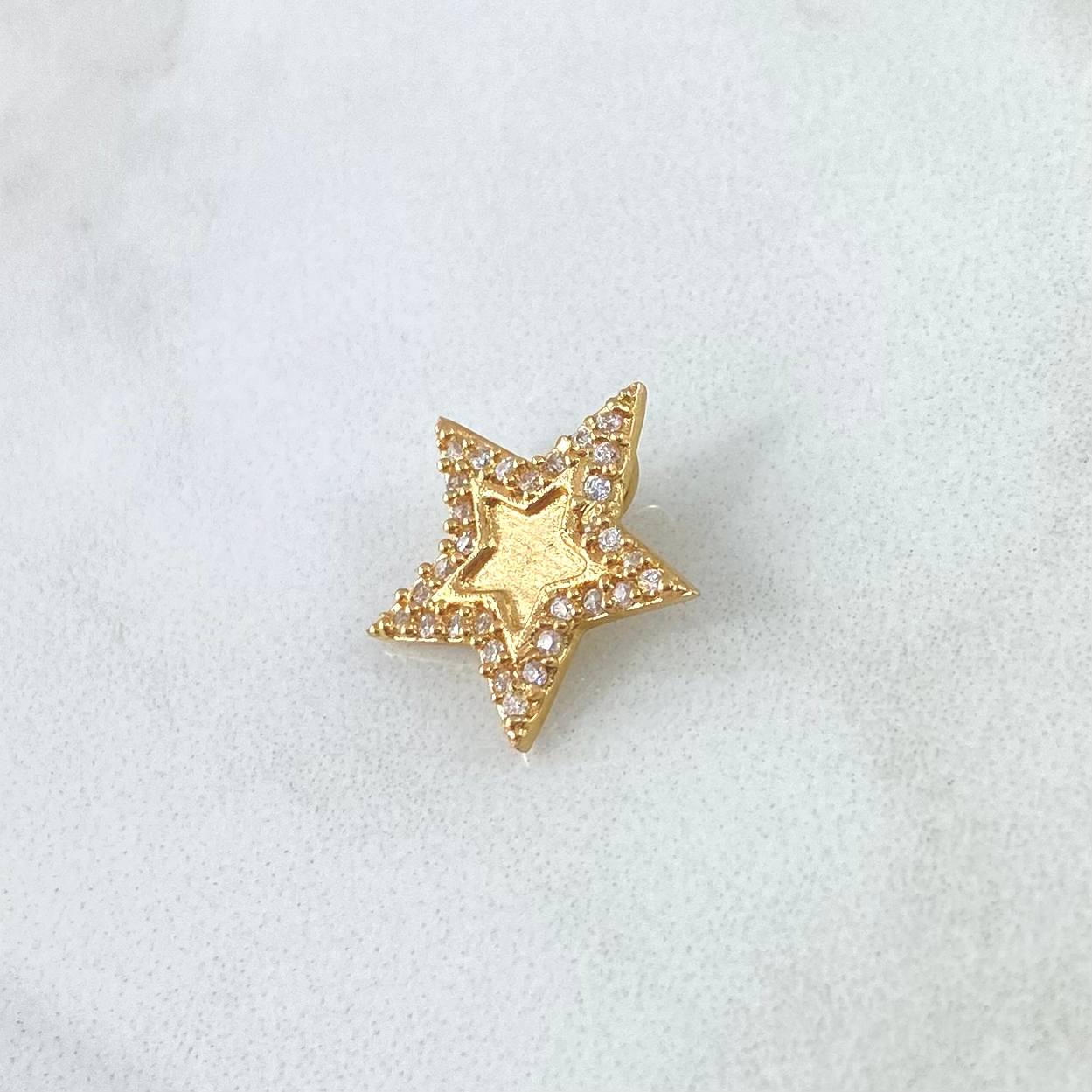 Dije Estrella Mitad Mate 1.15gr / 1.4cm / Circones Blancos Oro Amarillo