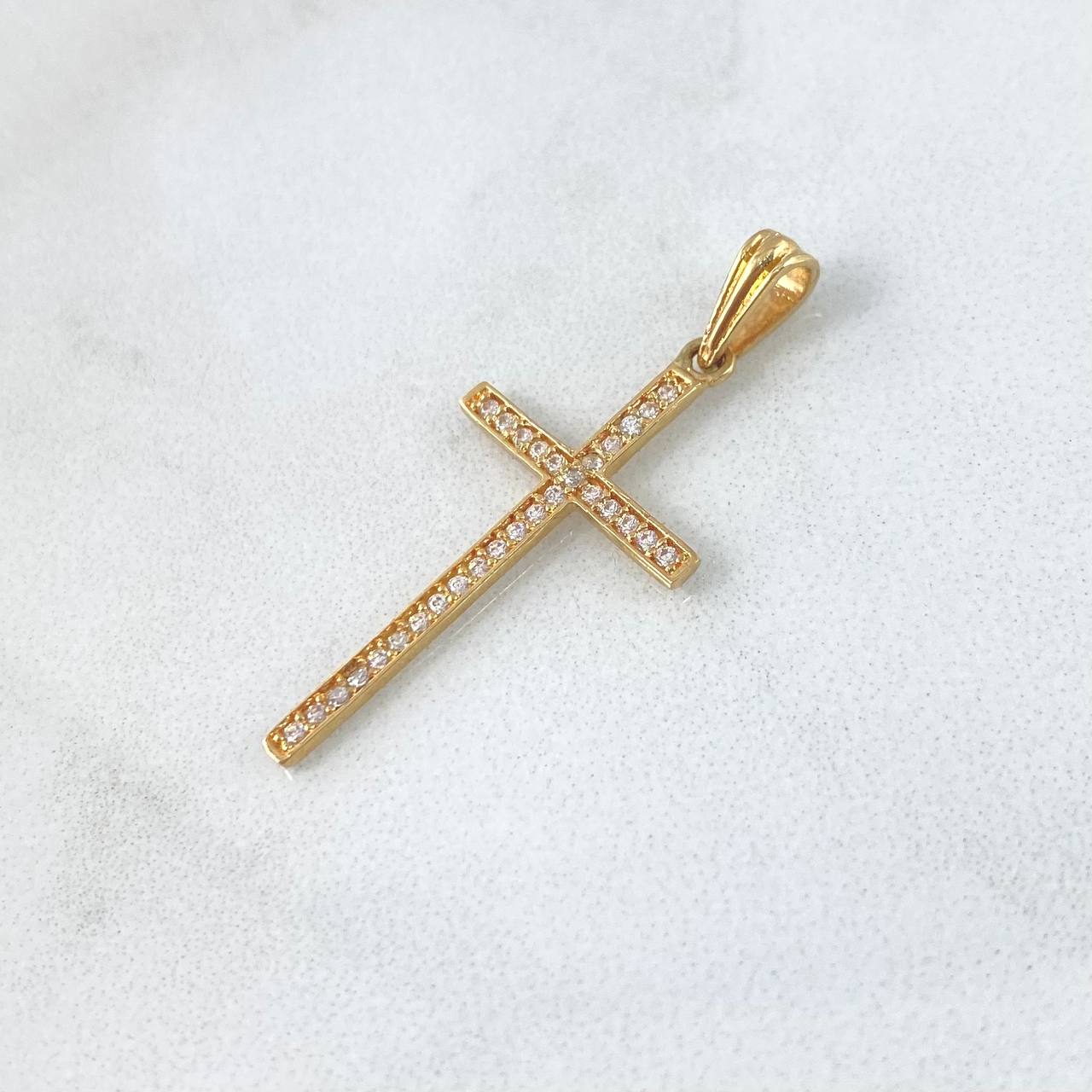 Dije Cruz Longeva 1.05gr / 3.2cm / Circones Blancos Oro Amarillo