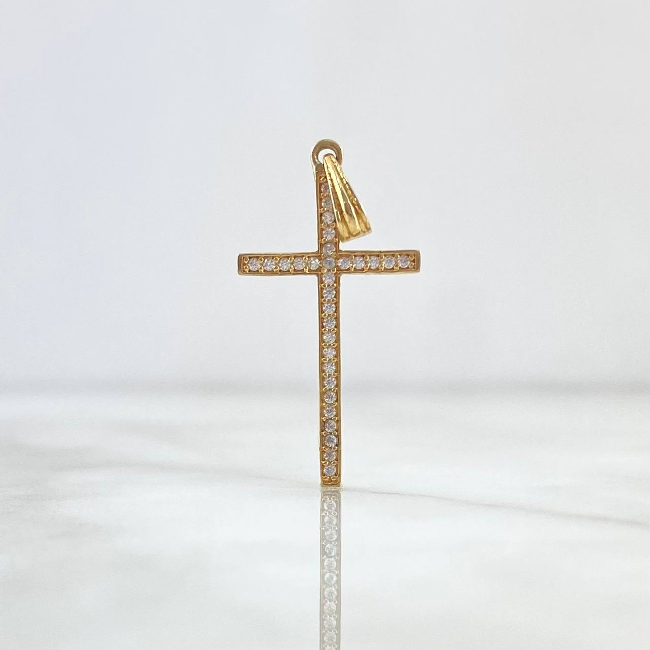 Dije Cruz Longeva 1.05gr / 3.2cm / Circones Blancos Oro Amarillo