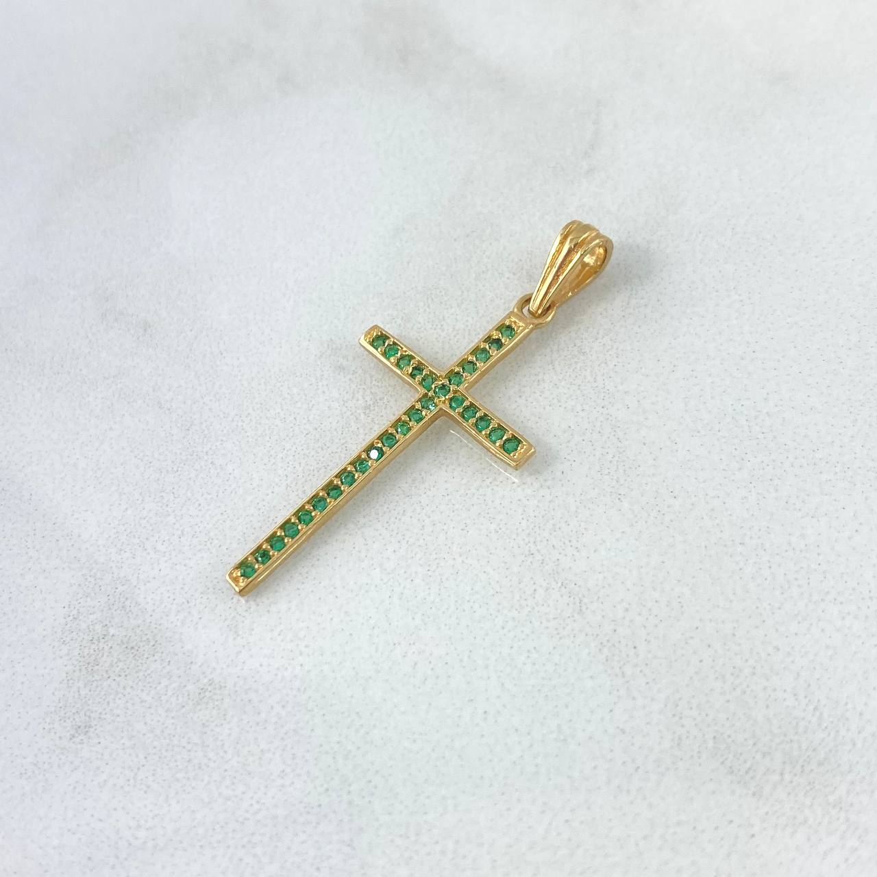 Dije Cruz Longeva 1.1gr / 3.4cm / Circones Verdes Oro Amarillo