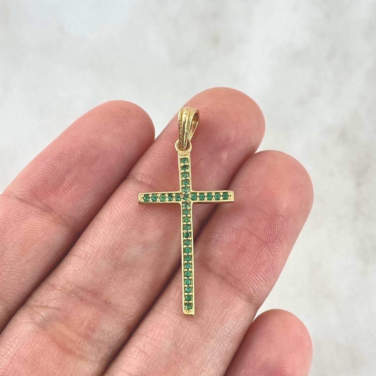 Dije Cruz Longeva 1.1gr / 3.4cm / Circones Verdes Oro Amarillo