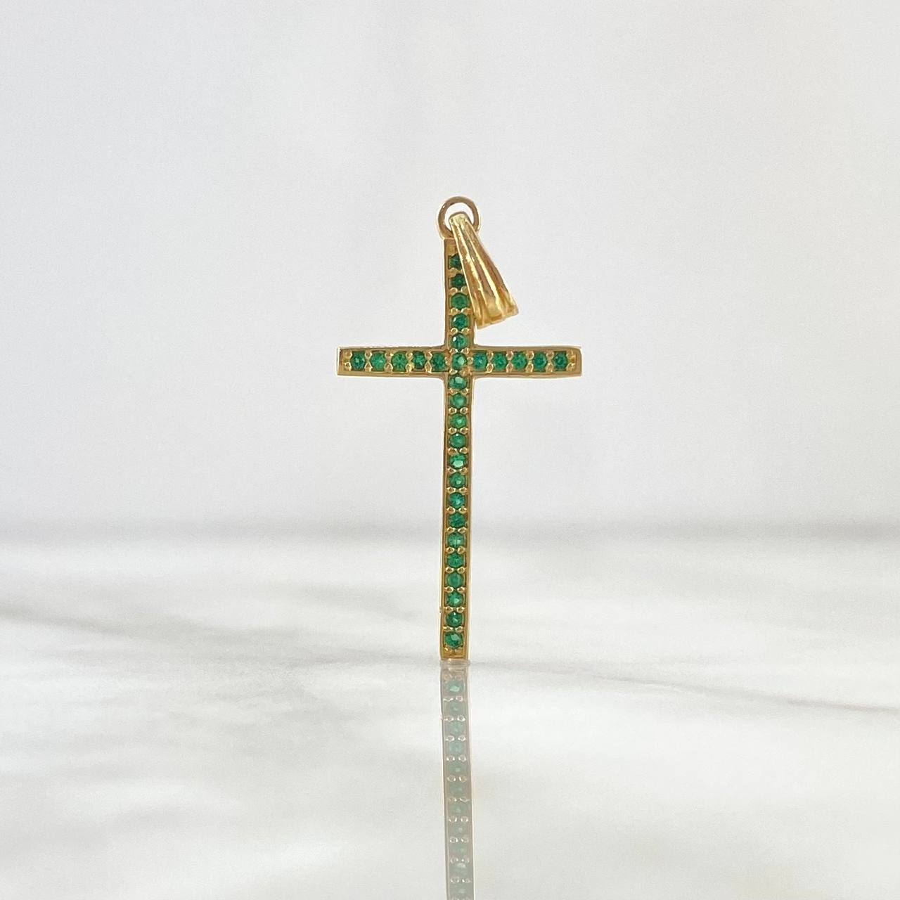 Dije Cruz Longeva 1.1gr / 3.4cm / Circones Verdes Oro Amarillo
