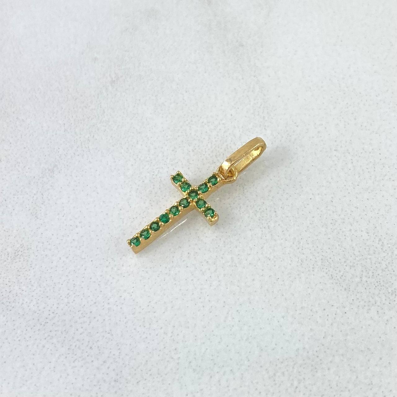 Dije Cruz 0.45gr / 2.5cm / Circones Verdes Oro Amarillo 18K