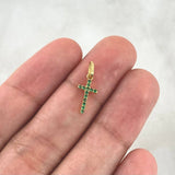Dije Cruz Longeva 0.4gr / 1.6cm / Circones Verdes Oro Amarillo